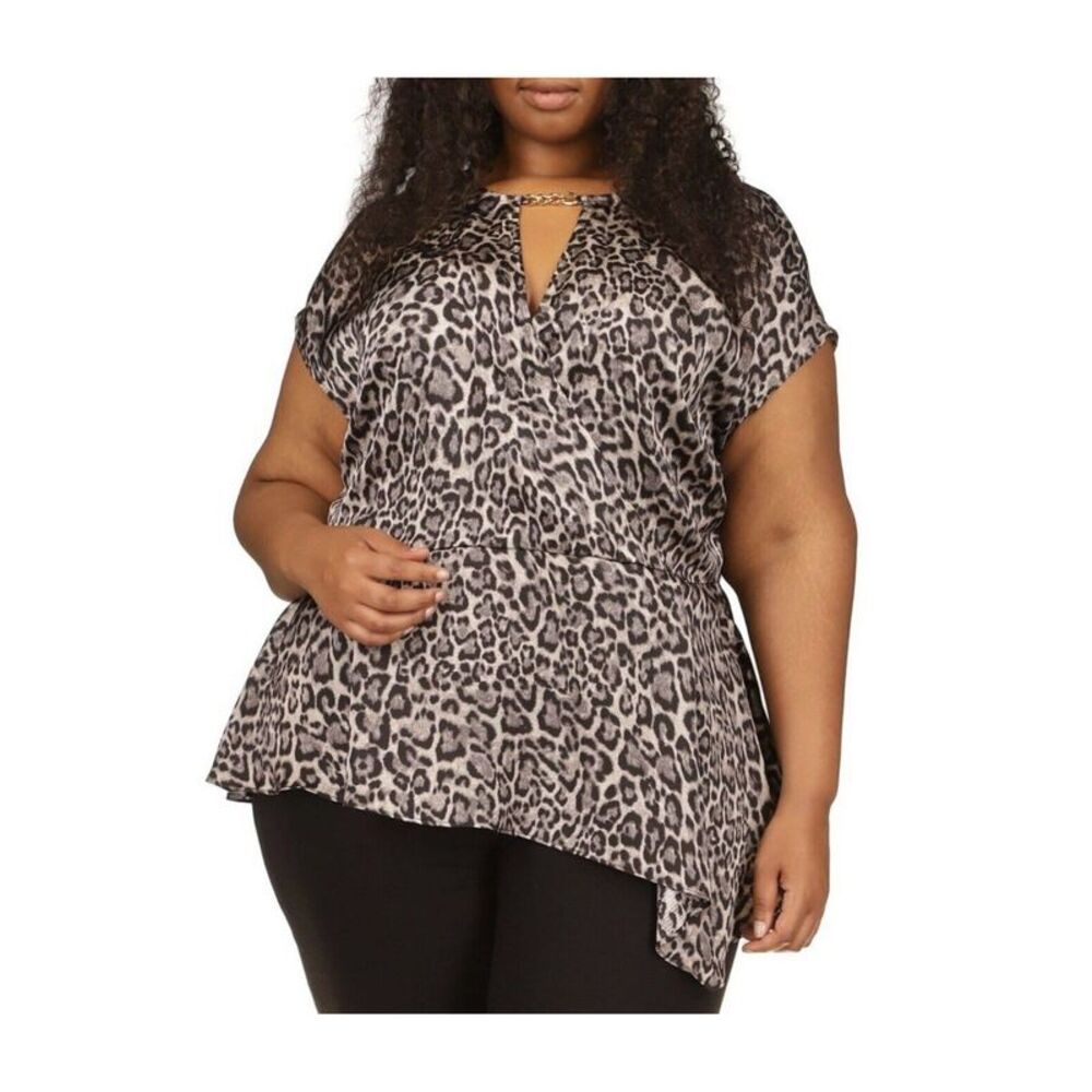 MICHAEL MICHAEL KORS Womens Gray Cap Sleeve Surplice Neckline Faux Wrap Top S